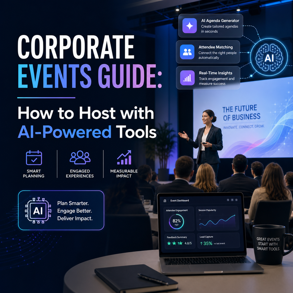 hosting corporate events illustration for Corporate Events Guide: How to Host with AI-Powered Tools