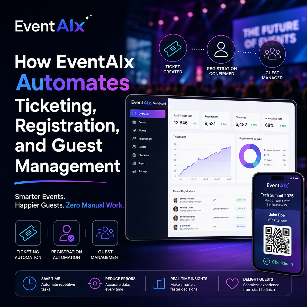 event ticketing automation illustration for How EventAIx Automates Ticketing, Registration, and Guest Management
